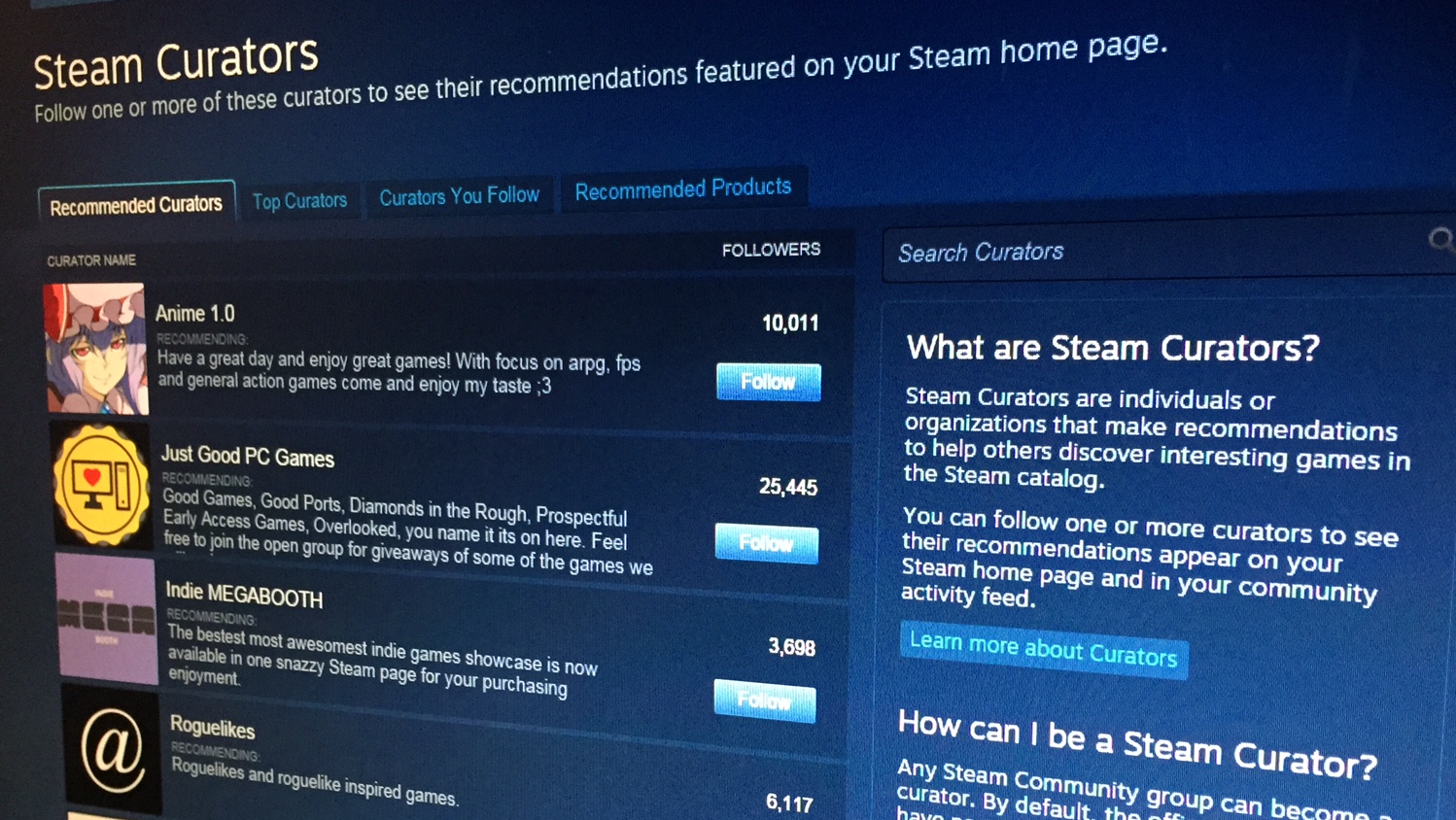 Artık Steam Küratörlerini Engelleyebileceksiniz