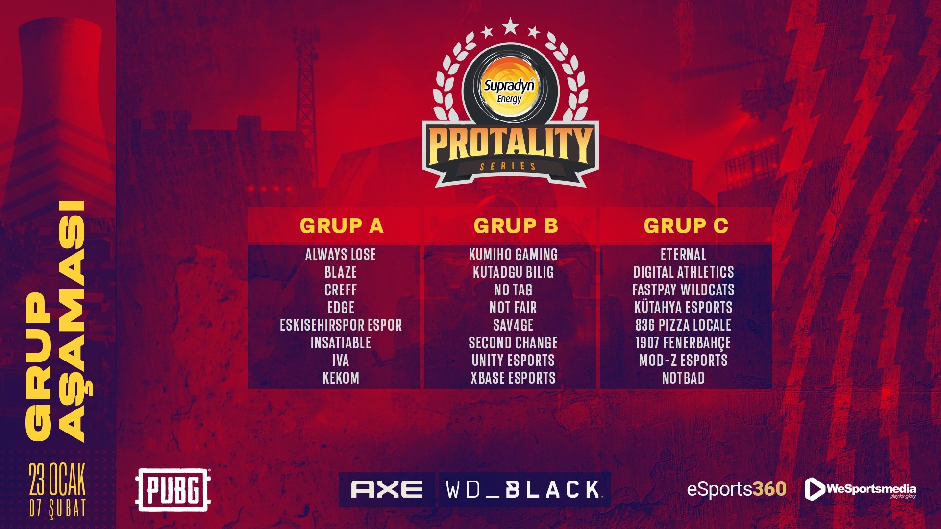 Supradyn Energy PUBG Protality Series grup aşamasında yer alan takımlar