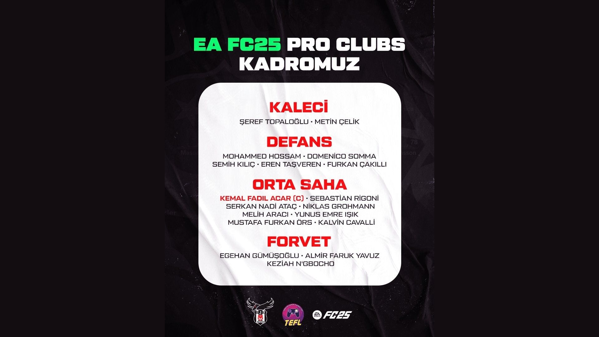 Beşiktaş Esports EA Sports FC 25 kadrosunu tanıttı